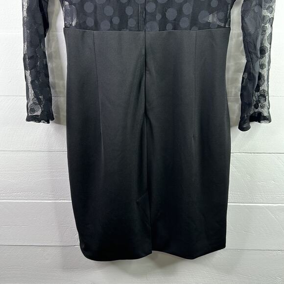 KAREN MILLEN Black Mesh Polka Dot Below Knee Polyester Long Sleeve Dress Size 10 - Picture 4 of 11
